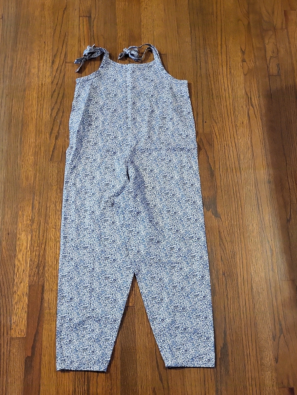 Ellie Blue Floral Tie-Strap Romper Jumpsuit Made With Liberty Fabrics